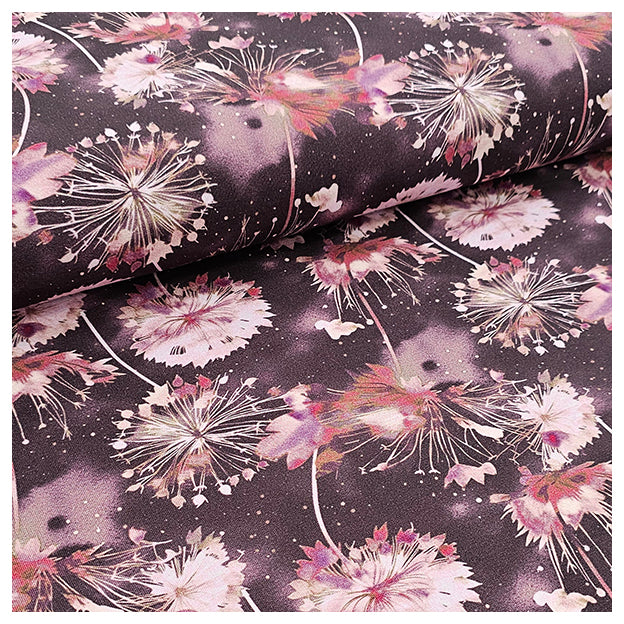 French Terry Digital Blumen weinrot