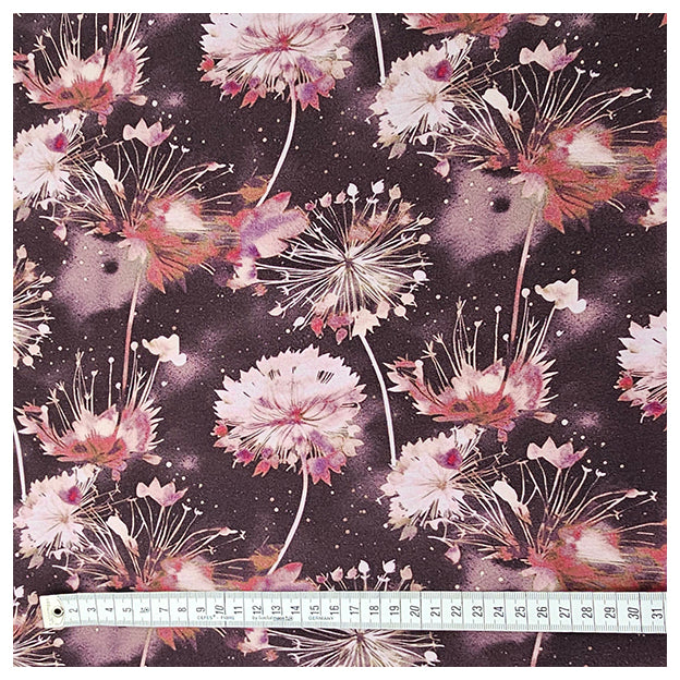 French Terry Digital Blumen weinrot