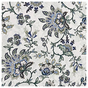 Baumwollsatin Siena Blumen grün und hellblau