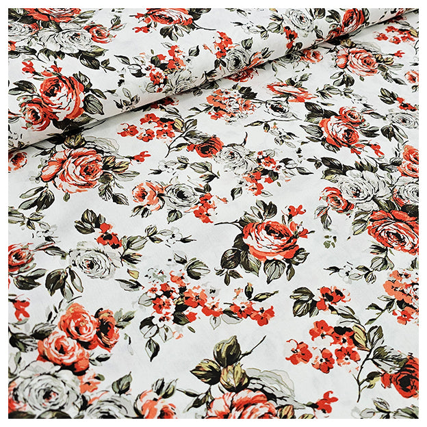 Baumwollsatin Siena Blume orange und grün