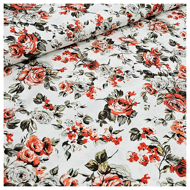 Baumwollsatin Siena Blume orange und grün