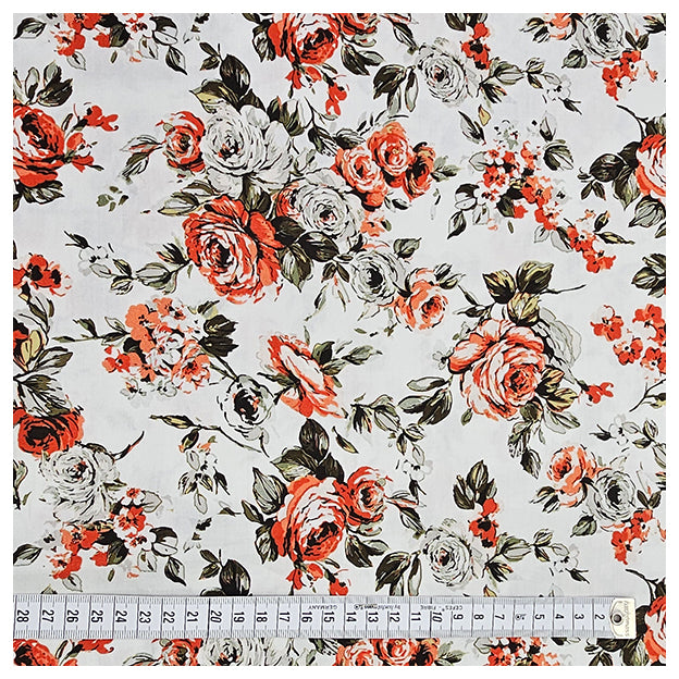 Baumwollsatin Siena Blume orange und grün