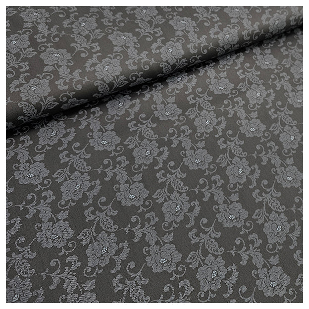 Baumwollsatin Blumen Halbdruck anthrazit und weiß