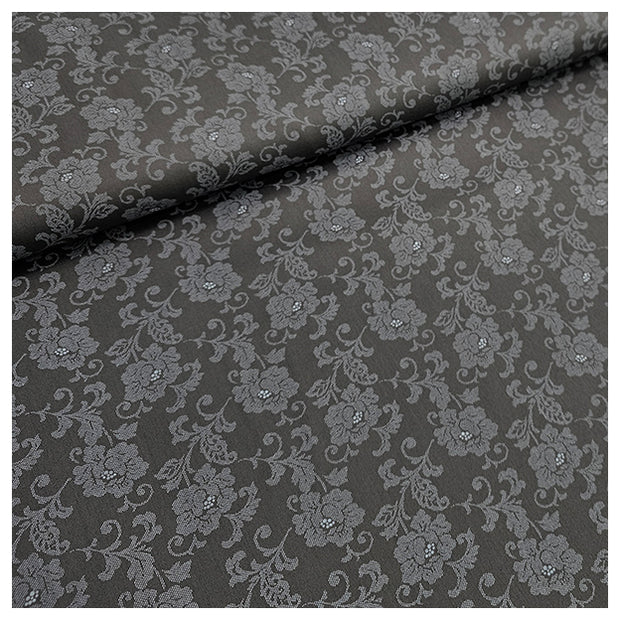 Baumwollsatin Blumen Halbdruck anthrazit und weiß