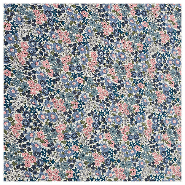 Baumwoll-Popelin Blumen blau, grün und rosa