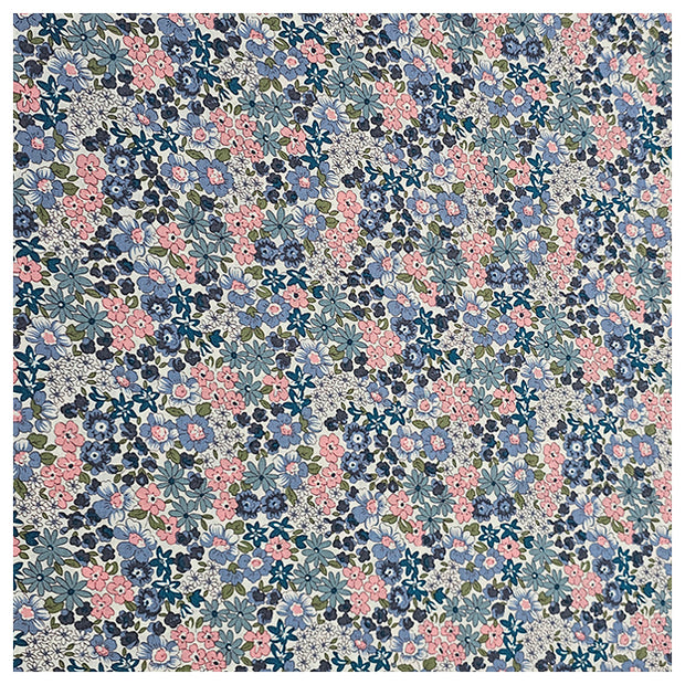 Baumwoll-Popelin Blumen blau, grün und rosa