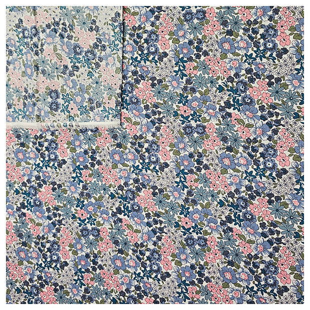 Baumwoll-Popelin Blumen blau, grün und rosa