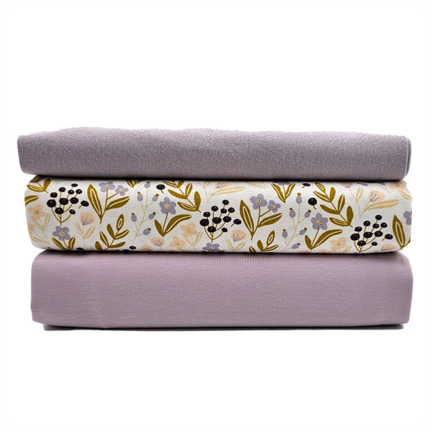 Jersey Stoffpaket Glitzer Blumen und uni mit Bündchen