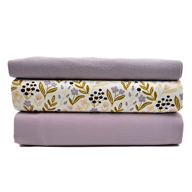 Jersey Stoffpaket Glitzer Blumen und uni mit Bündchen