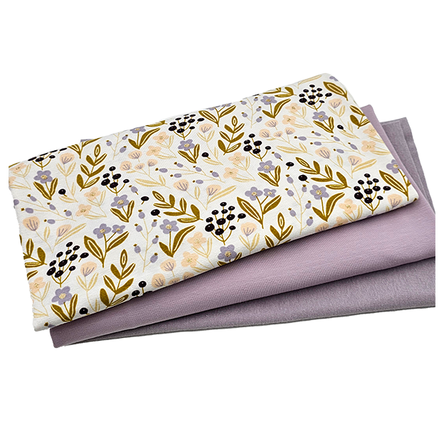 Jersey Stoffpaket Glitzer Blumen und uni mit Bündchen