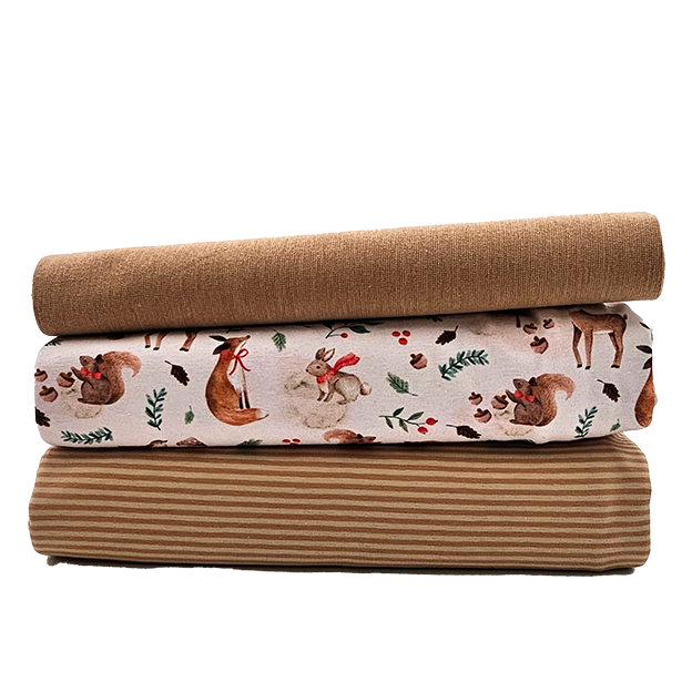 Jersey Stoffpaket Digital Waldtiere ecru und streifen mit Bündchen