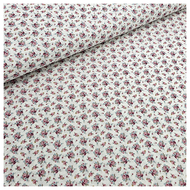 Baumwoll-Popelin Digital Blümchen rosa und blau