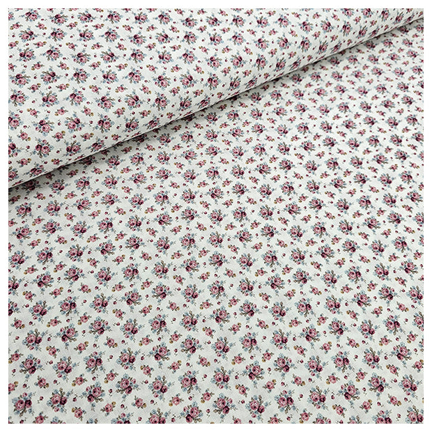 Baumwoll-Popelin Digital Blümchen rosa und blau