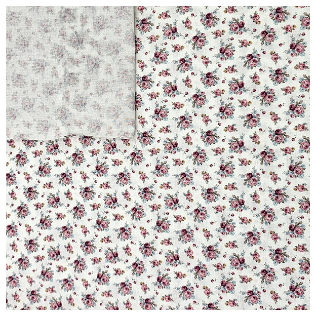 Baumwoll-Popelin Digital Blümchen rosa und blau