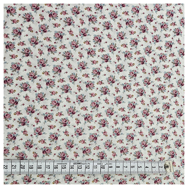 Baumwoll-Popelin Digital Blümchen rosa und blau