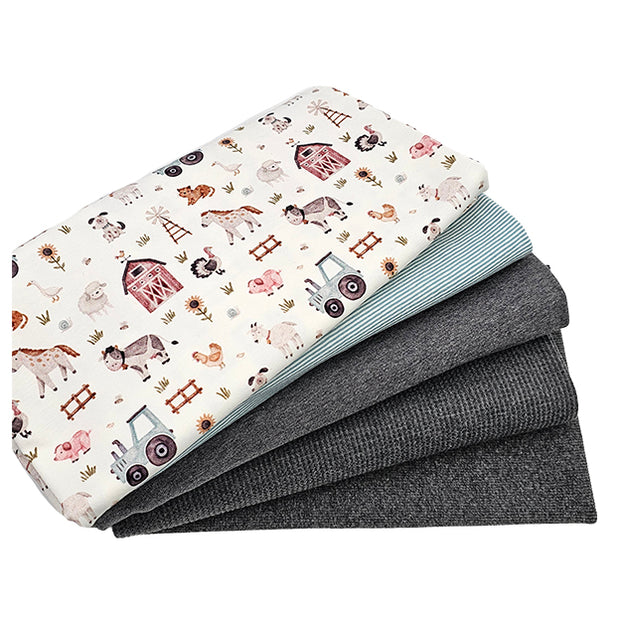 Stoffbox Jersey Bauernhof und Waffeljersey grau mit Bündchen