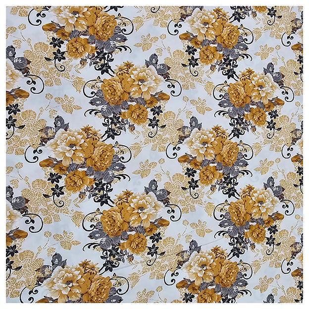 Baumwollsatin Siena Blumen ocker und grau