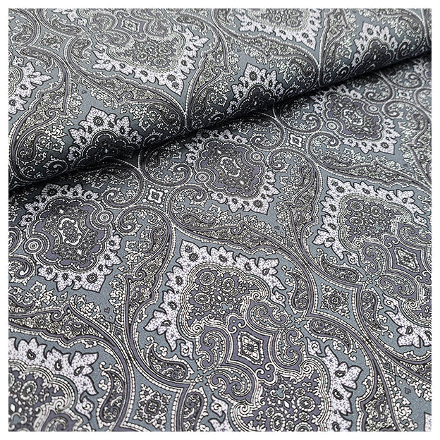 Baumwollsatin Siena große Ornamente blau