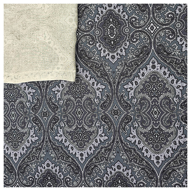 Baumwollsatin Siena große Ornamente blau