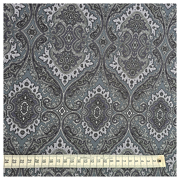 Baumwollsatin Siena große Ornamente blau