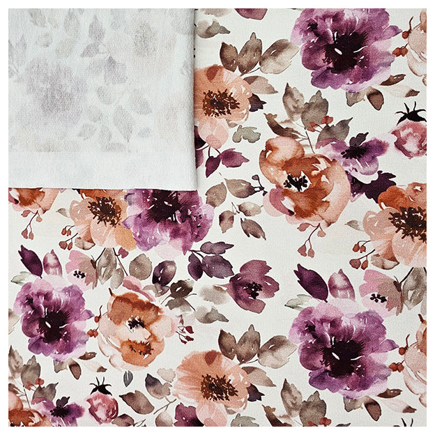 French Terry Digital Blumen wollweiß gebürstet