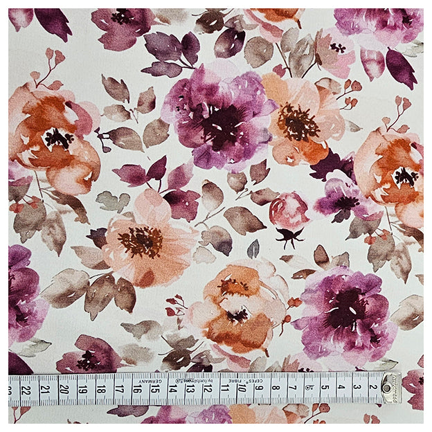 French Terry Digital Blumen wollweiß gebürstet