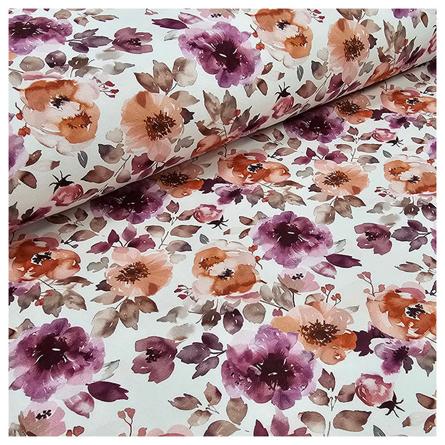 French Terry Digital Blumen wollweiß gebürstet