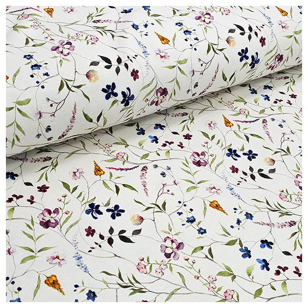 French Terry Digital Blumen wollweiß