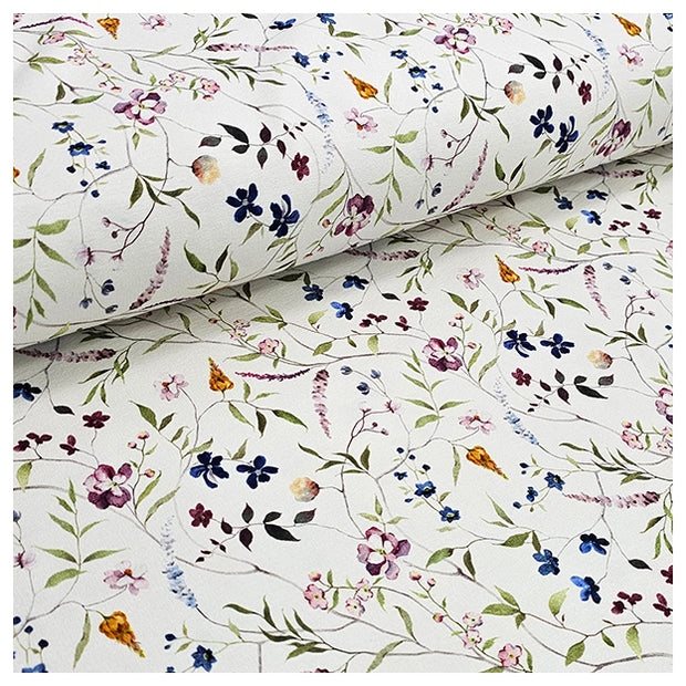 French Terry Digital Blumen wollweiß