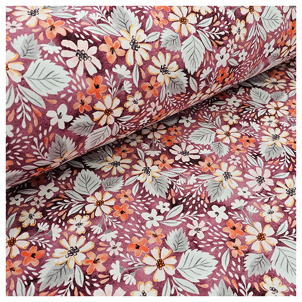 Sweatstoff Digital Blumen dunkelrot