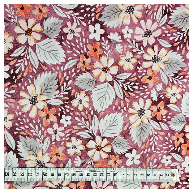 Sweatstoff Digital Blumen dunkelrot