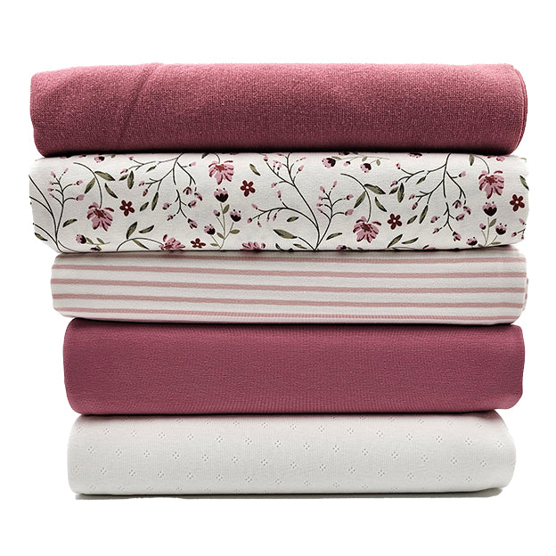 Stoffbox Jersey Blumen und Blätter mit Ajour und Bündchen