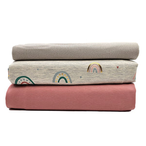 Jersey Stoffpaket Regenbogen und uni rose mit Bündchen