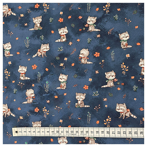 Jersey Waschbär mit Blättern jeansblau