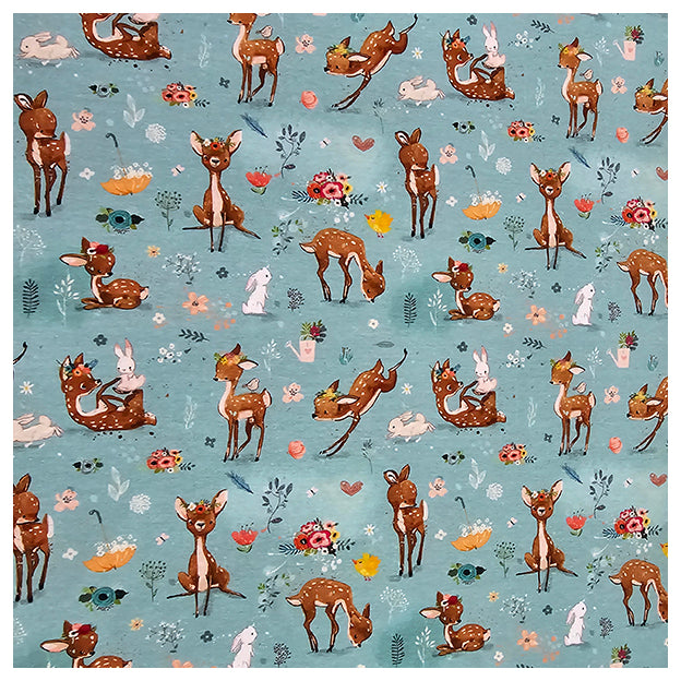 Jersey Rehlein mit Blumen mint