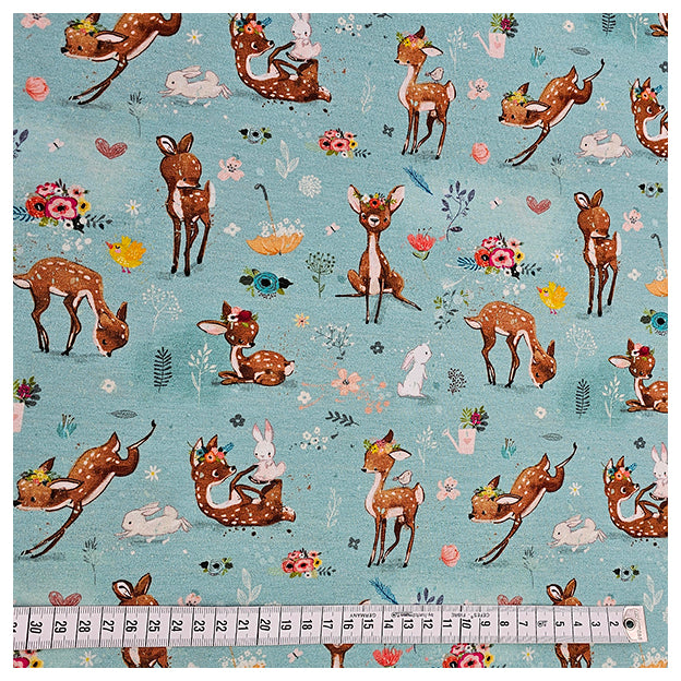 Jersey Rehlein mit Blumen mint