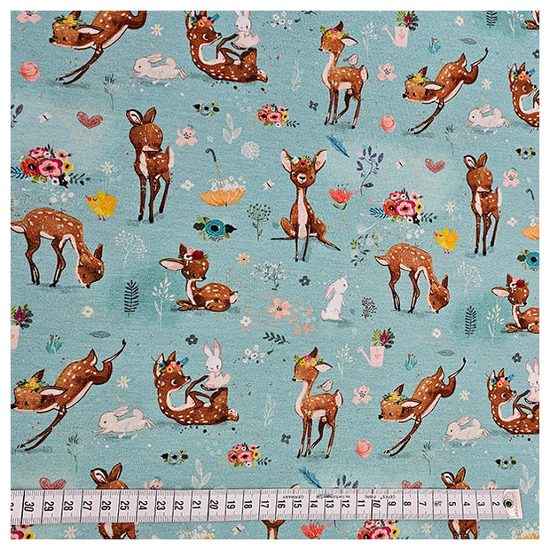 Jersey Rehlein mit Blumen mint