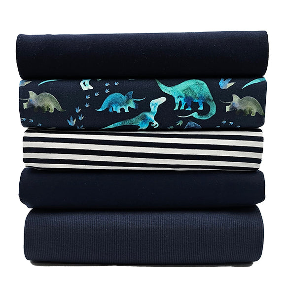 Stoffbox Jersey Dino Bio und Rippjersey mit Bündchen
