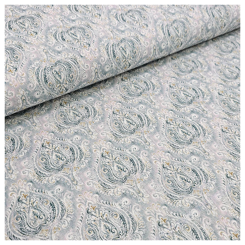 Baumwoll-Popeline Digital Ornamente mint und senf