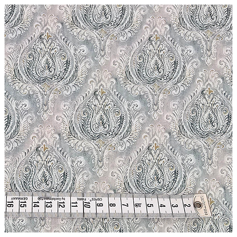 Baumwoll-Popeline Digital Ornamente mint und senf
