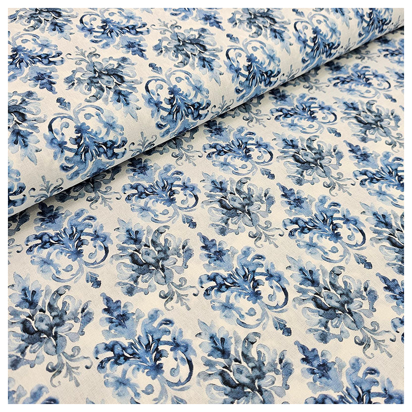 Baumwoll-Popeline Digital Ornamente blau