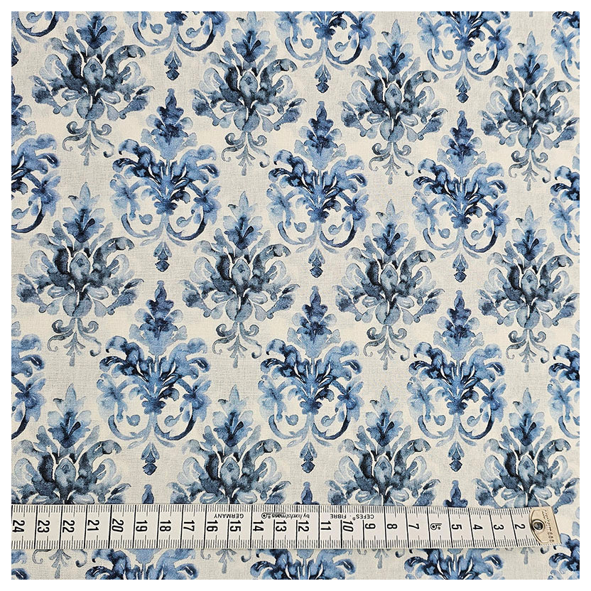 Baumwoll-Popeline Digital Ornamente blau