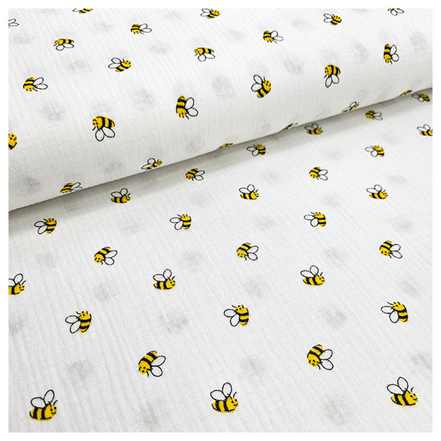 Musselin Baumwolle Bienen naturweiß