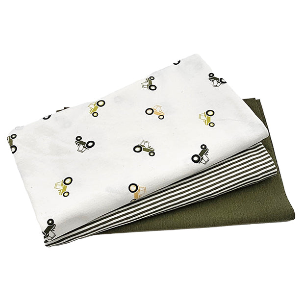 Jersey Stoffpaket Traktor und streifen tannengrün mit Bündchen