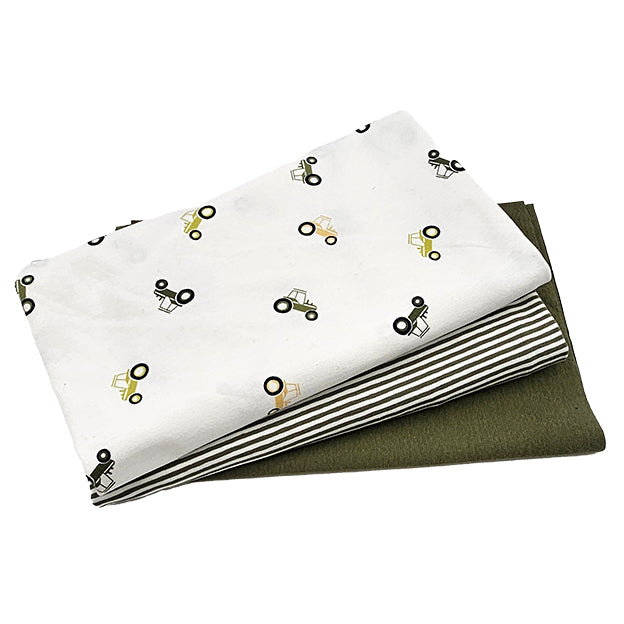 Jersey Stoffpaket Traktor und streifen tannengrün mit Bündchen