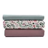 Stoffpaket French Terry Blumen rosa, grün und uni mit Bündchen