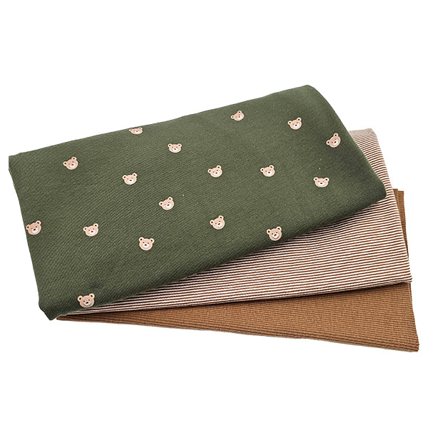 Jersey Stoffpaket Bären grün und Streifen mit Bündchen