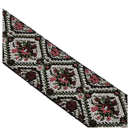 Elastic Band Jacquard altrosa, grün und weinrot 4cm