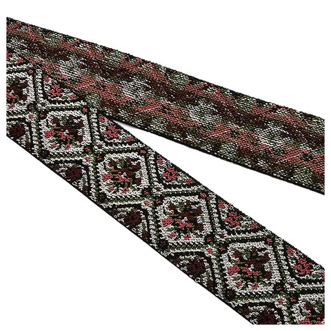 Elastic Band Jacquard altrosa, grün und weinrot 4cm