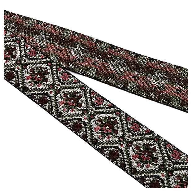 Elastic Band Jacquard altrosa, grün und weinrot 4cm